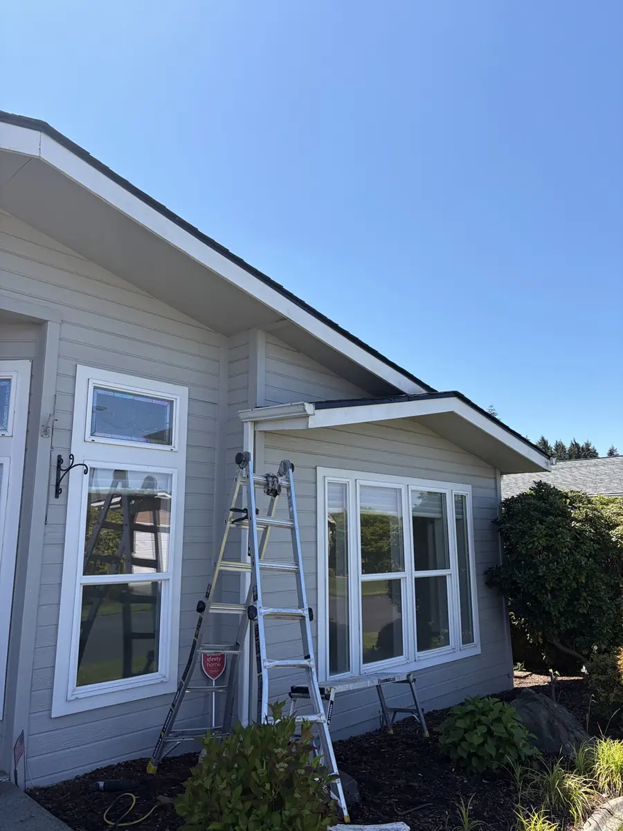 Roofline and eave of a one-story home